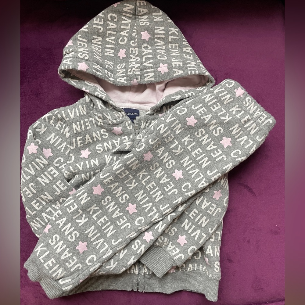 Authentic Calvin Klein Toddler Girl Sweatsuit Color: Pink, Gray and White (24m)